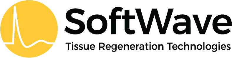 SoftWave Tissue Regeneration Technologies logo features a yellow circle with a white waveform line, symbolizing Shockwave therapy, alongside the company name in bold black text.